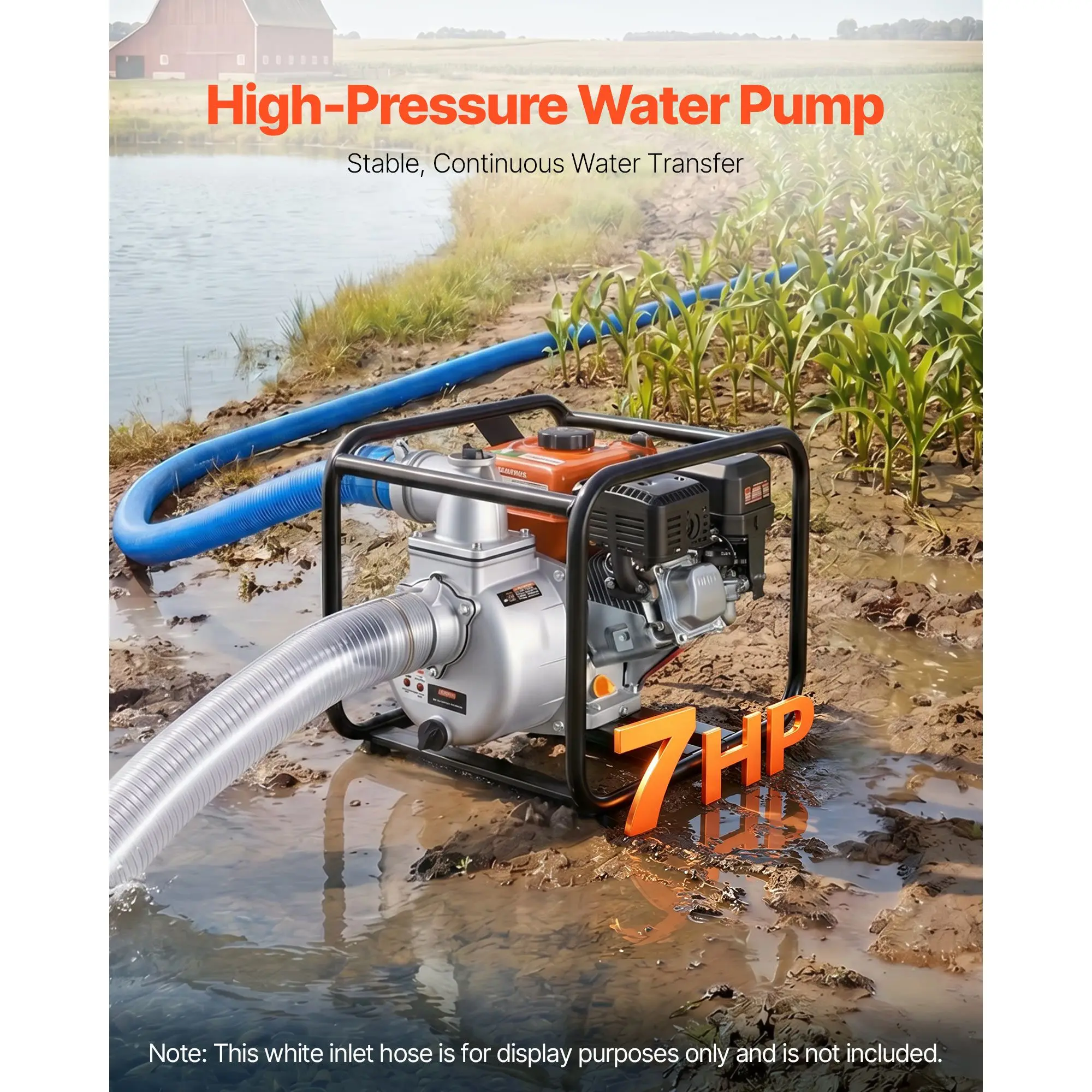Gas Powered Water Pump, 3 in, 242 GPM 7HP Semi Trash Water Transfer Pump Portable, Gasoline Engine with 25 ft Discharge Hose, Heavy Duty Frame, Cast Iron Impeller, for Irrigation, Ponds, Pools
Gas Powered Water Pump, 3 in, 242 GPM 7HP Semi Trash Water Transfer Pump Portable, Gasoline Engine with 25 ft Discharge Hose, Heavy Duty Frame, Cast Iron Impeller, for Irrigation, Ponds, Pools