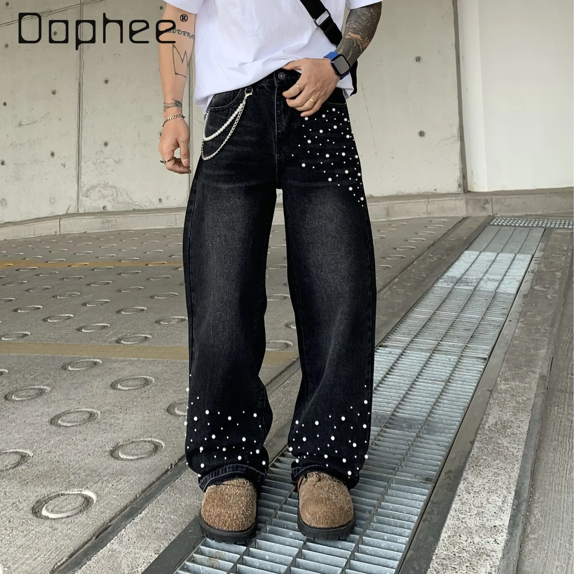 Spring Summer Men's American Street Pearl Beaded Embellished Blue Loose Straight Leg Denim Pants Trendy Casual Black Trousers
Spring Summer Men's American Street Pearl Beaded Embellished Blue Loose Straight Leg Denim Pants Trendy Casual Black Trousers