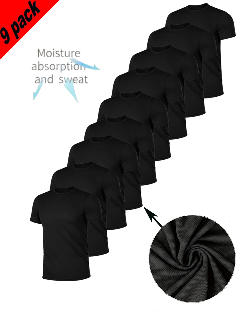 Men's 9-Piece Solid Black Round Neck Breathable Moisture Mesh Wicking Casual Wear for Layering or Outerwear Gym Workout Sports
Men's 9-Piece Solid Black Round Neck Breathable Moisture Mesh Wicking Casual Wear for Layering or Outerwear Gym Workout Sports