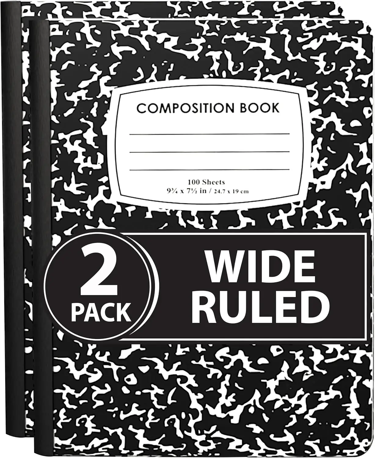 Wide Ruled Composition Notebooks, 100 Sheets, 2 Pack, Marble Hard Cover, 9.75"x7.25", for School & Office
Wide Ruled Composition Notebooks, 100 Sheets, 2 Pack, Marble Hard Cover, 9.75"x7.25", for School & Office