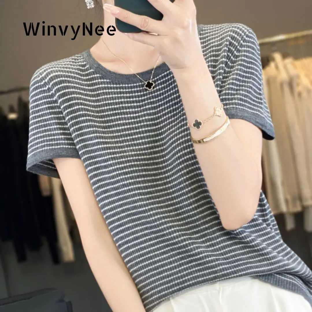 Женский шерстяной топ WinvyNee в стиле Old Money, модный полосатый, с коротким рукавом и круглым вырезом, весенняя повседневная вязаная одежда ZA1047052
Женский шерстяной топ WinvyNee в стиле Old Money, модный полосатый, с коротким рукавом и круглым вырезом, весенняя повседневная вязаная одежда ZA1047052