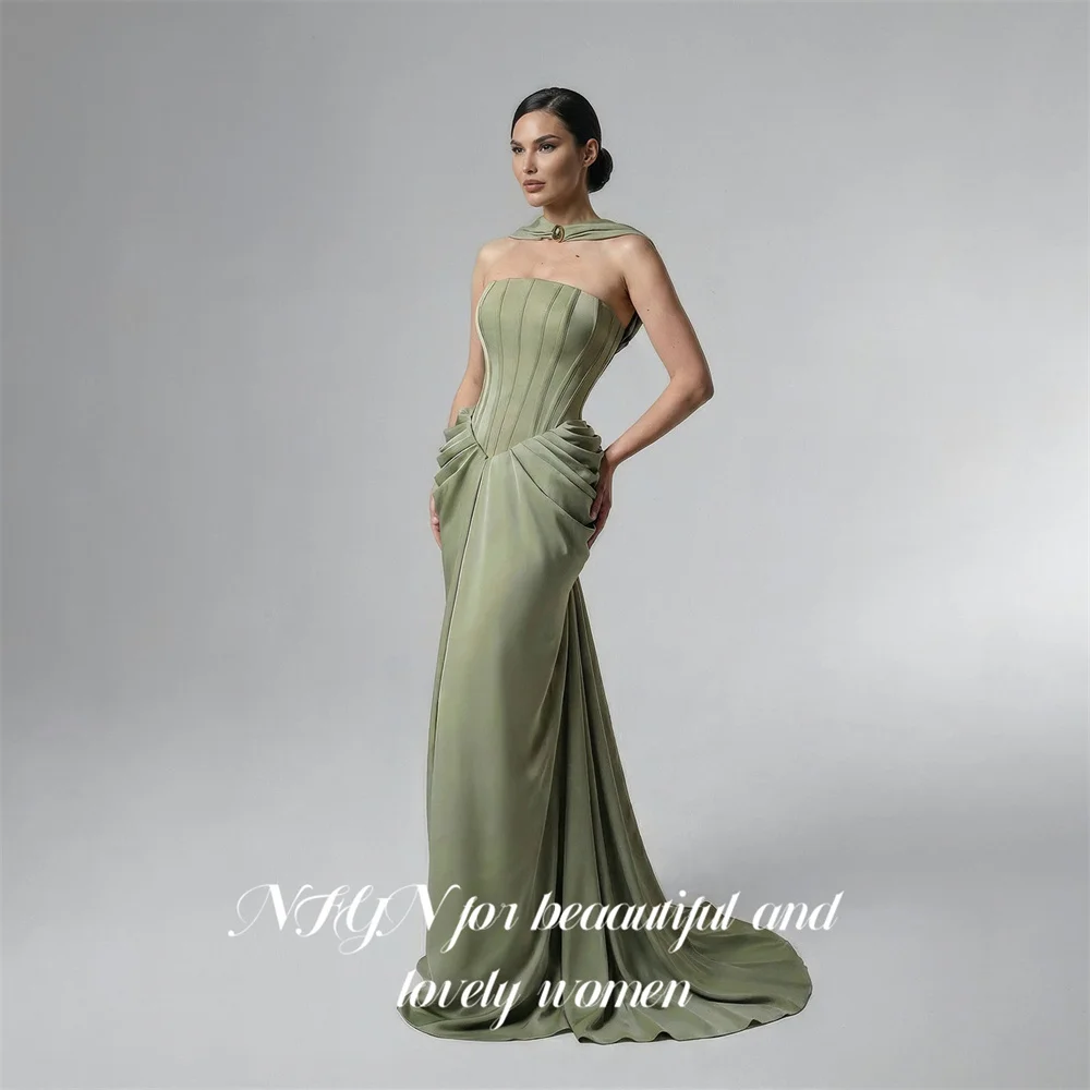 NFYN Sage Green Formal Gown Strapless Draped Neck Scarf Prom Dress Mermaid Evening Dress Pleated Modern Style Simple Customized
NFYN Sage Green Formal Gown Strapless Draped Neck Scarf Prom Dress Mermaid Evening Dress Pleated Modern Style Simple Customized