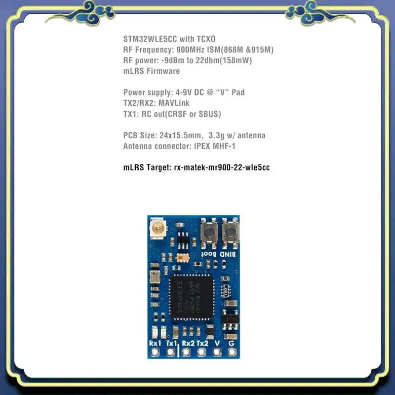 Приемник Mavlink 900 МГц от 9 до 22 дБм RF Power с TCXO для моделей FPV дальнего действия RC
Приемник Mavlink 900 МГц от 9 до 22 дБм RF Power с TCXO для моделей FPV дальнего действия RC