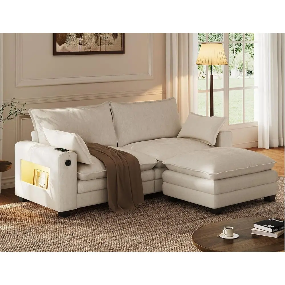 Угловой секционный диван-облако L-образной формы 80 см с оттоманкой, из ткани шенилл, с широкими подлокотниками, местом для хранения, зарядной станцией и LED-подсветкой для гостиной
Угловой секционный диван-облако L-образной формы 80 см с оттоманкой, из ткани шенилл, с широкими подлокотниками, местом для хранения, зарядной станцией и LED-подсветкой для гостиной