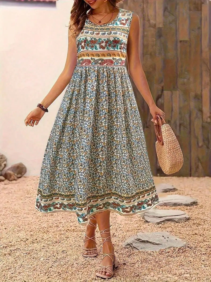Bohemian Paisley Floral Patchwork Sleeveless Crew Neck Maxi Dress For Beach Vacation Spring Summer
Bohemian Paisley Floral Patchwork Sleeveless Crew Neck Maxi Dress For Beach Vacation Spring Summer