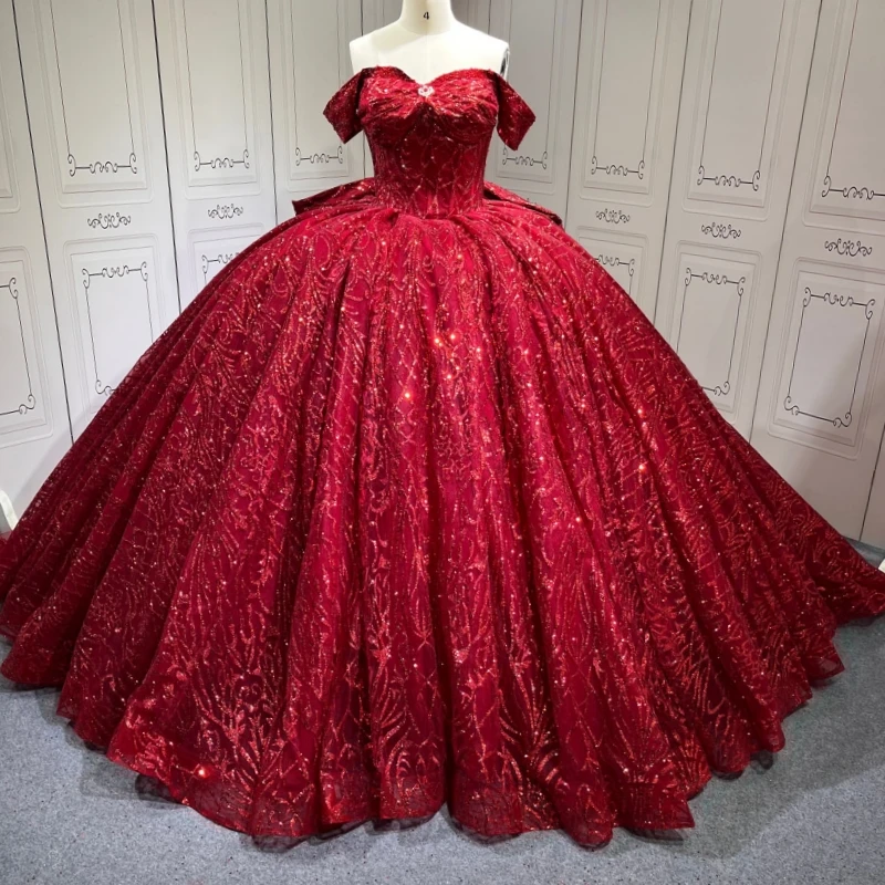 Red Shiny Quinceanera Dresses Off The Shoulder Sequin Applique Lace Beads Bow Tull Party Birthday Ball Gown Vestidos De 15 Anos
Red Shiny Quinceanera Dresses Off The Shoulder Sequin Applique Lace Beads Bow Tull Party Birthday Ball Gown Vestidos De 15 Anos