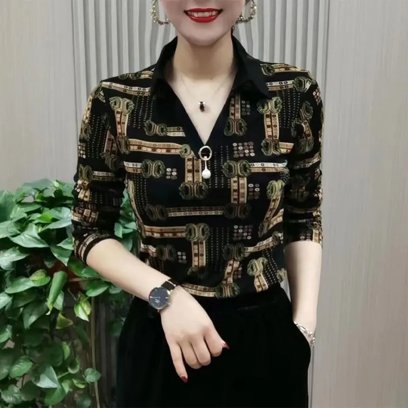 Commute Printed Fashion Polo-Neck Blouse Chic Pearl Three-dimensional Decoration Spring New Korean Women's Clothing Shirt XQ172
Commute Printed Fashion Polo-Neck Blouse Chic Pearl Three-dimensional Decoration Spring New Korean Women's Clothing Shirt XQ172