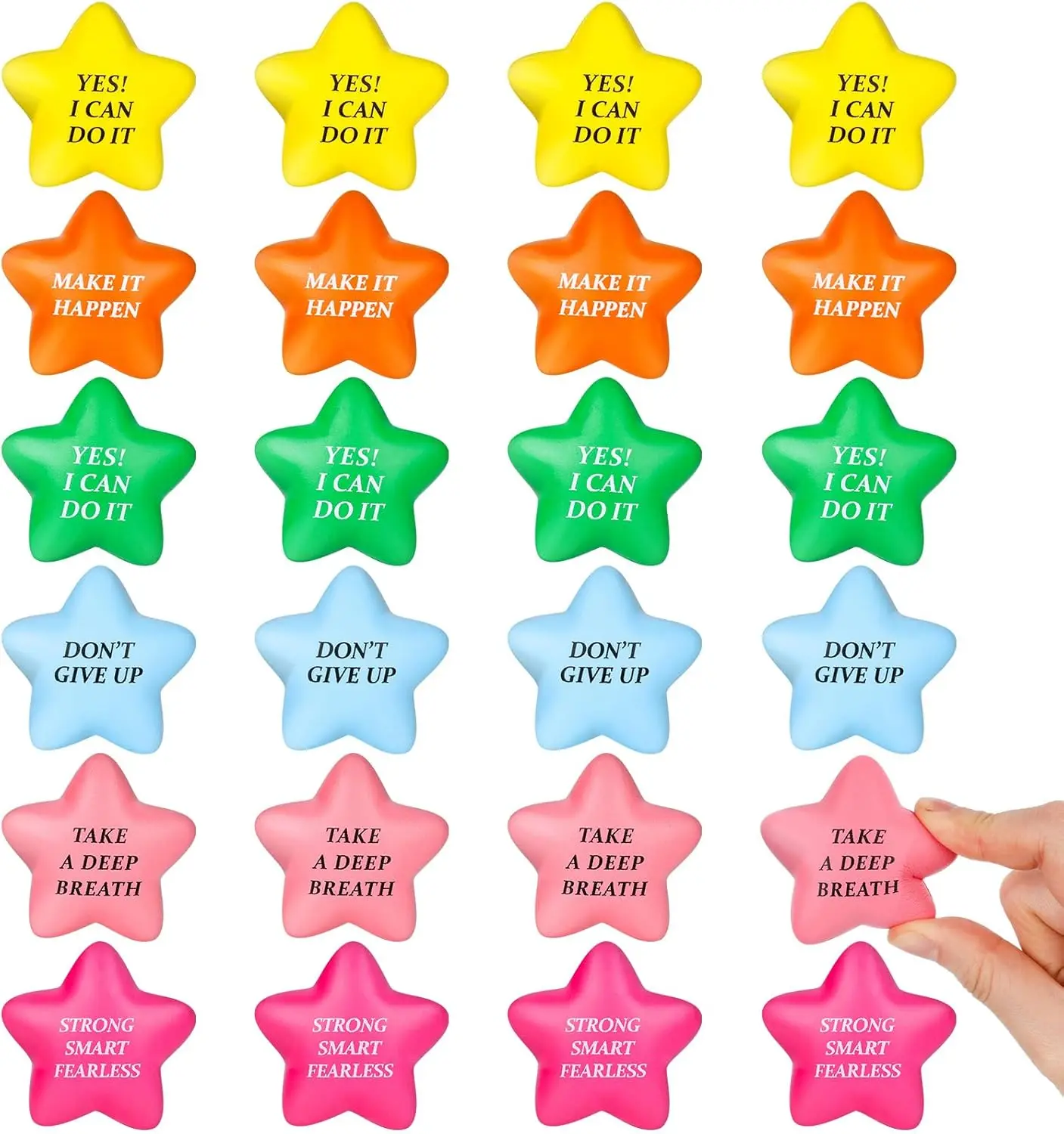 24PCS Star Stress Balls with Motivational Quotes, Sensory Fidget Toys for Classroom, Office Party Favors and Gifts
24PCS Star Stress Balls with Motivational Quotes, Sensory Fidget Toys for Classroom, Office Party Favors and Gifts
