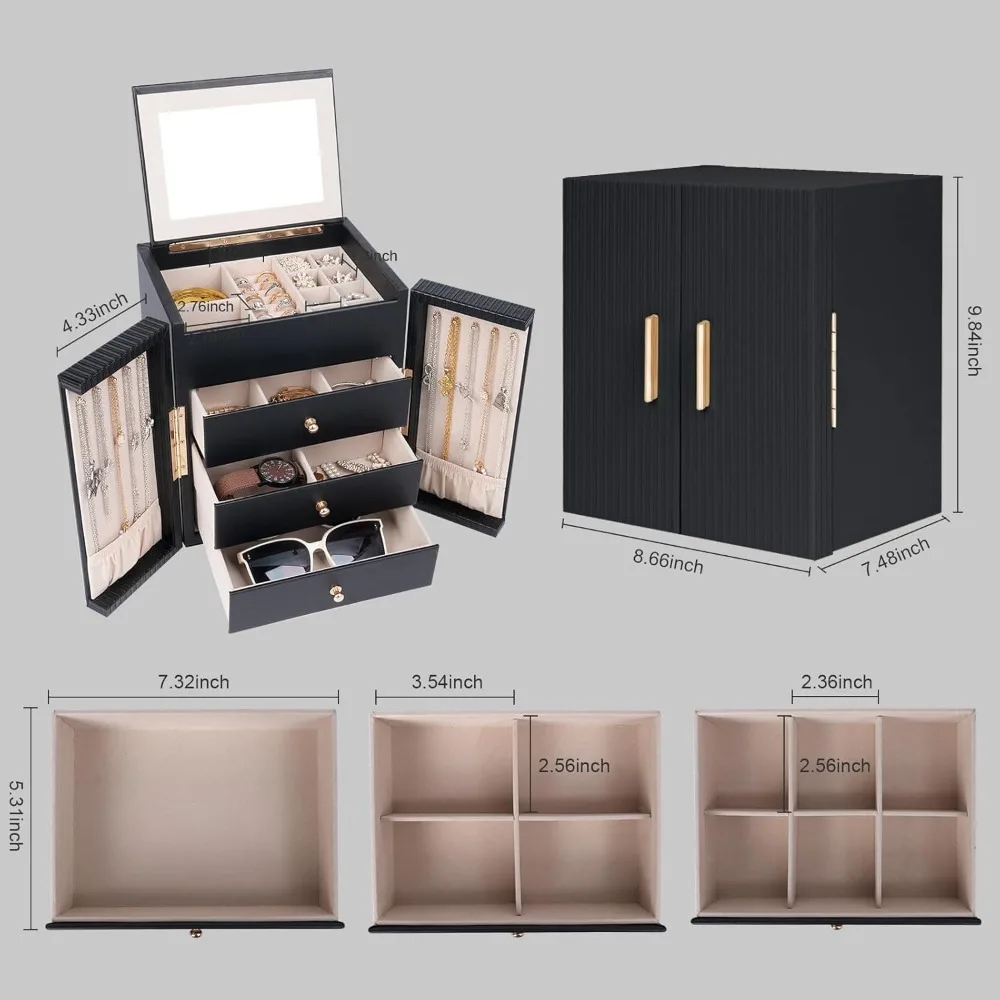 Large Jewelry Box for Women, Jewelry Organizer Box with 3 Drawers, Jewelry Storage Organizer with Mirror
Large Jewelry Box for Women, Jewelry Organizer Box with 3 Drawers, Jewelry Storage Organizer with Mirror