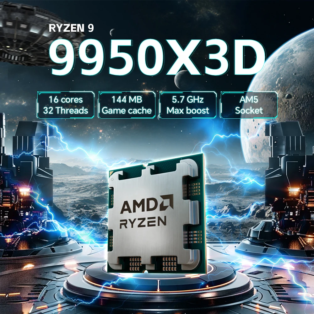 AMD Ryzen 9 9950X3D 16-Core 32-Thread New Cache 144MB 5.7GHz Socket AM5 CPU Processor TDP 170W R9 9950x3d no fan