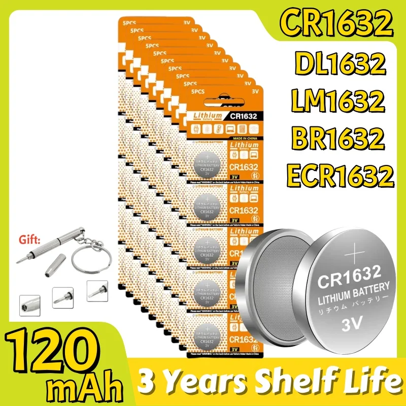 5-100PCS CR1632 DL1632 Button cell Batteries LM1632 BR1632 ECR1632 3V Lithium Battery for Car Remote Control Electric Alarm
5-100PCS CR1632 DL1632 Button cell Batteries LM1632 BR1632 ECR1632 3V Lithium Battery for Car Remote Control Electric Alarm