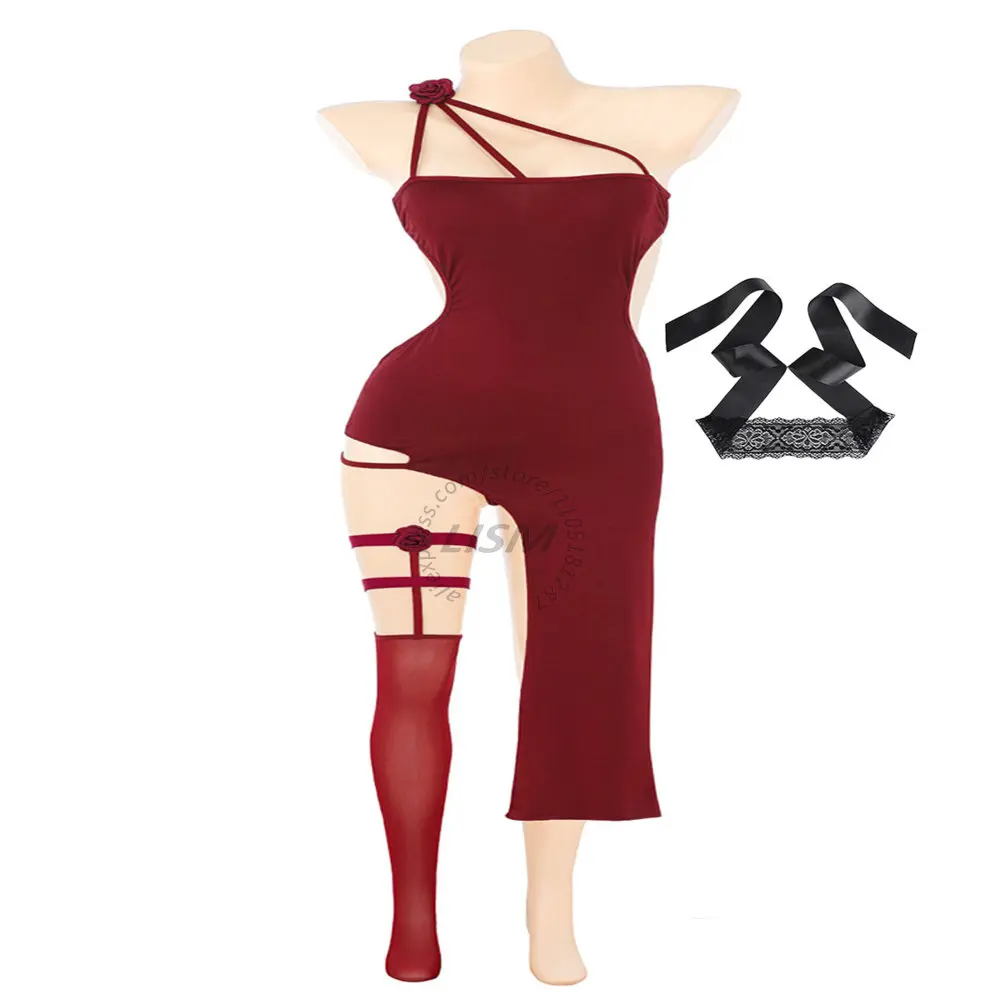 LISM Sexy Wine Red Cut Out Lingerie Set Asymmetric Straps High Split Dress with Mesh Stocking Women Nightwear
LISM Sexy Wine Red Cut Out Lingerie Set Asymmetric Straps High Split Dress with Mesh Stocking Women Nightwear