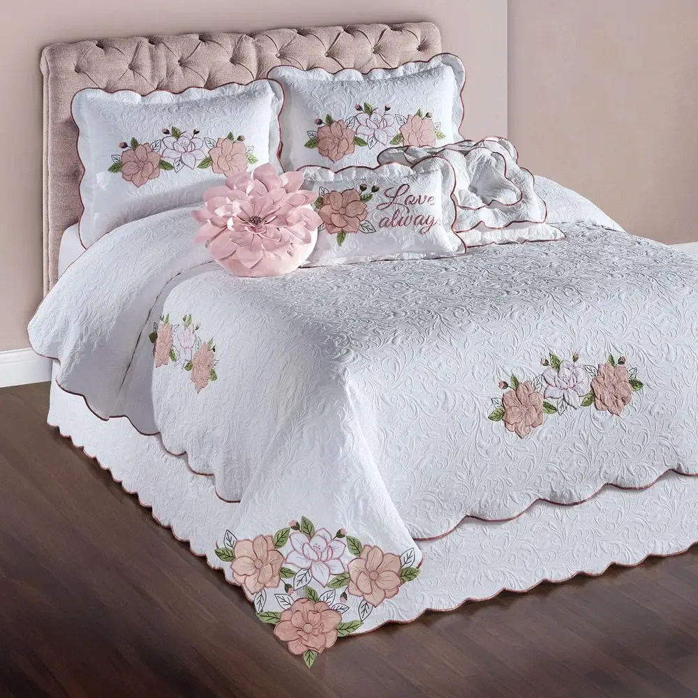 Floral Luxury Matelasse Bedding Pink and White Velvet Flower Appliques 7Pc Textured Scroll Lightweight Bed Set Oversized Cal Ki
Floral Luxury Matelasse Bedding Pink and White Velvet Flower Appliques 7Pc Textured Scroll Lightweight Bed Set Oversized Cal Ki
