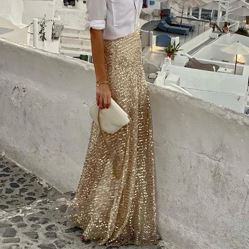 Women Holiday Beach Pleated Long Skirts Summer Sequins Solid Color Club Skirts Fashion High Waist Temperament Shiny Party Skirts
Women Holiday Beach Pleated Long Skirts Summer Sequins Solid Color Club Skirts Fashion High Waist Temperament Shiny Party Skirts
