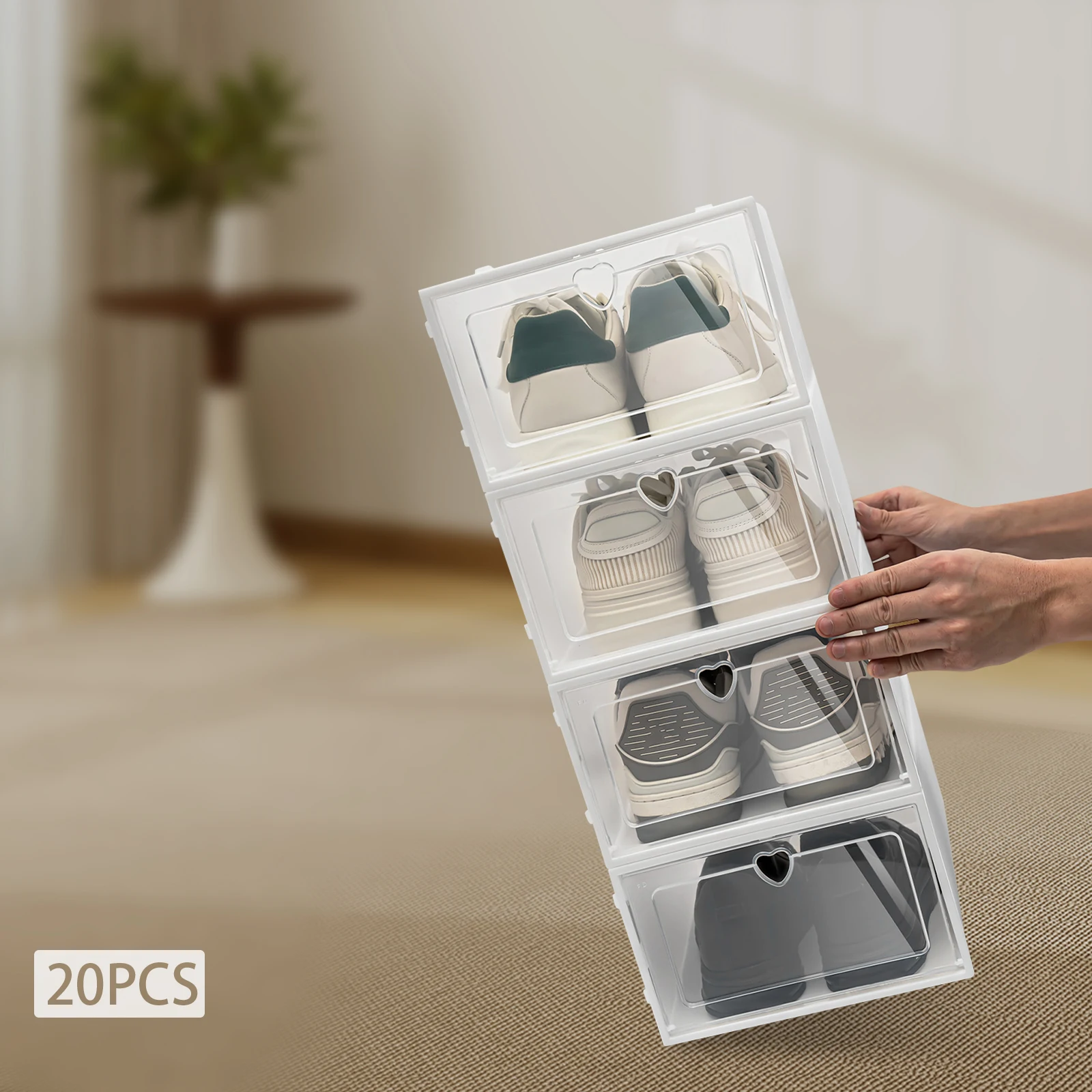 20PCS Foldable Heart-Shaped Shoe Box Transparent Plastic Shoes Storage Case DIY Dustproof Home Storage Container 23*33*14cm
20PCS Foldable Heart-Shaped Shoe Box Transparent Plastic Shoes Storage Case DIY Dustproof Home Storage Container 23*33*14cm