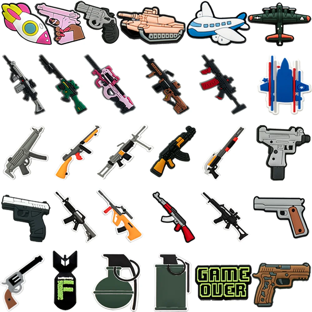 1/30PCS Cool Gun Shoe Charms for Boys, Pistol Smoke Grenades Accessories Pins for Shoes,Tank Airplane Rocket Clog Buckles
1/30PCS Cool Gun Shoe Charms for Boys, Pistol Smoke Grenades Accessories Pins for Shoes,Tank Airplane Rocket Clog Buckles