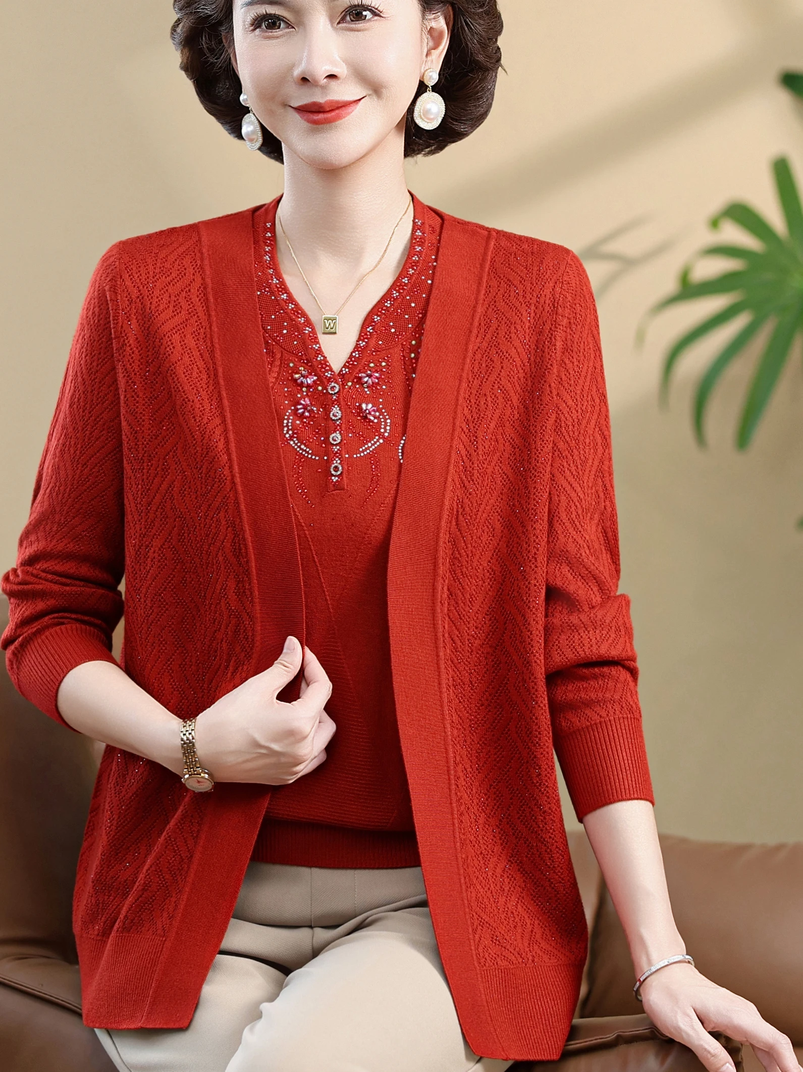 Fashionable Knitted Sweater Top Set Thin Base Layer Mommy Style Heavy Work Cardigan Two-Piece Ensemble Breathable Casual Wear
Fashionable Knitted Sweater Top Set Thin Base Layer Mommy Style Heavy Work Cardigan Two-Piece Ensemble Breathable Casual Wear