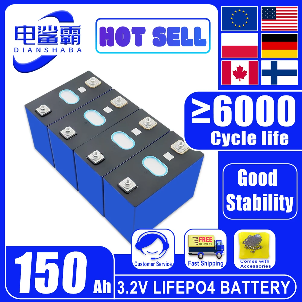 New 3.2V 150Ah lithium iron phosphate battery 6000 cycle LiFePO4 12V 24V Suitable electric vehicle ship RV Phosphate Battery
New 3.2V 150Ah lithium iron phosphate battery 6000 cycle LiFePO4 12V 24V Suitable electric vehicle ship RV Phosphate Battery