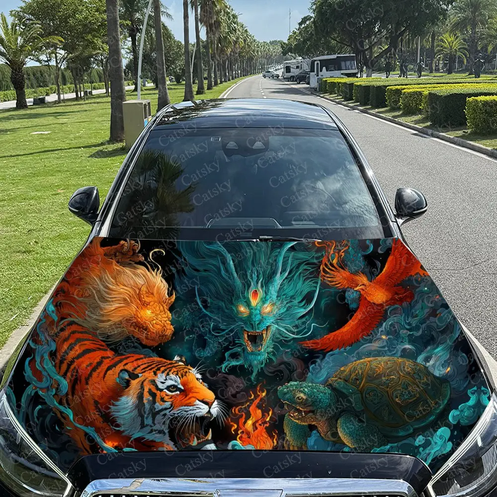 Azure Dragon, White Tiger, Vermilion Bird, and Black Tortoise Car Vinyl Wrap, PVC Material Waterproof Car Hood Sticker, Self-Adh
Azure Dragon, White Tiger, Vermilion Bird, and Black Tortoise Car Vinyl Wrap, PVC Material Waterproof Car Hood Sticker, Self-Adh