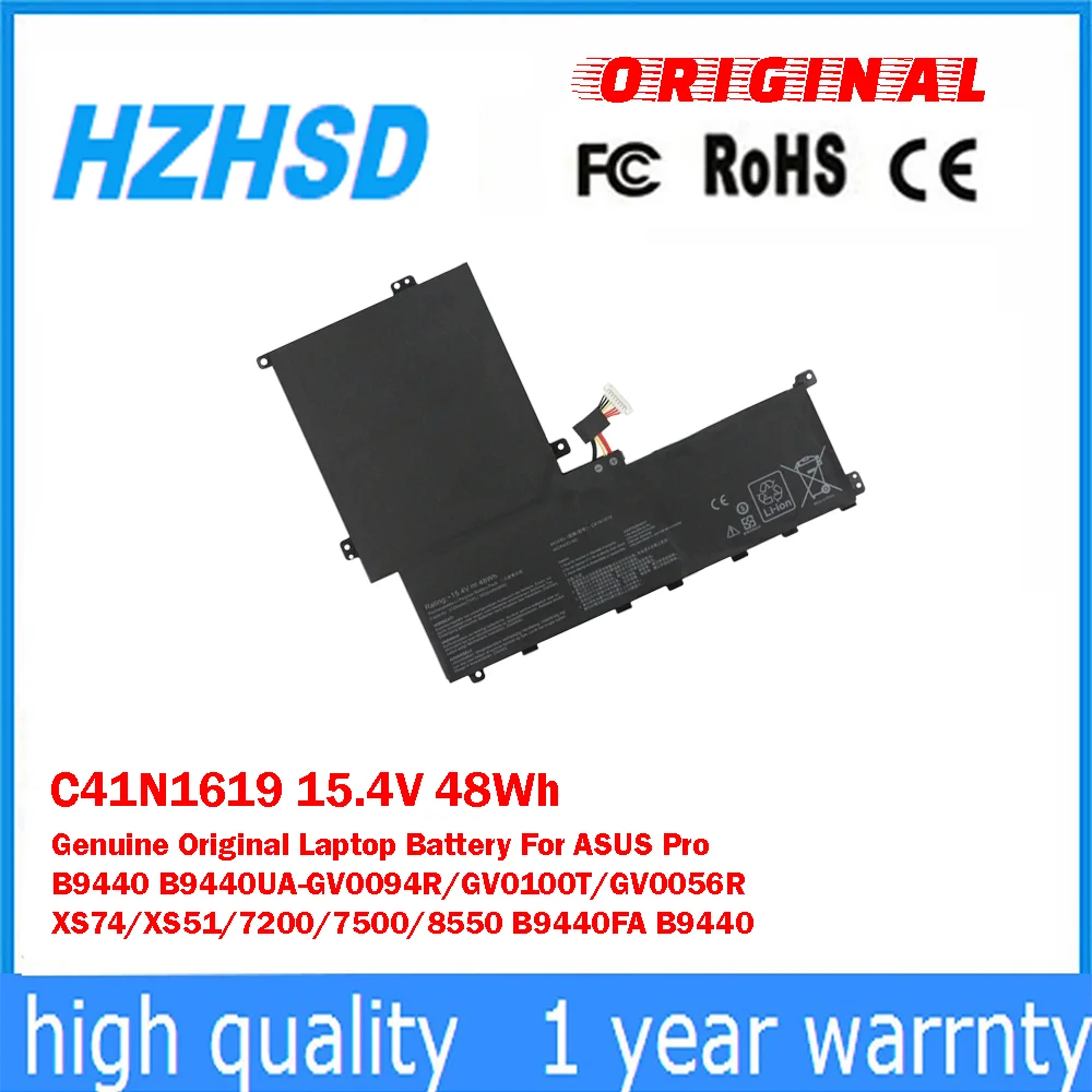 C41N1619 15.4V 48Wh Genuine Original Laptop Battery For ASUS Pro B9440 B9440UA-GV0094R/GV0100T/GV0056R/XS74/XS51/7200/7500/8550
C41N1619 15.4V 48Wh Genuine Original Laptop Battery For ASUS Pro B9440 B9440UA-GV0094R/GV0100T/GV0056R/XS74/XS51/7200/7500/8550