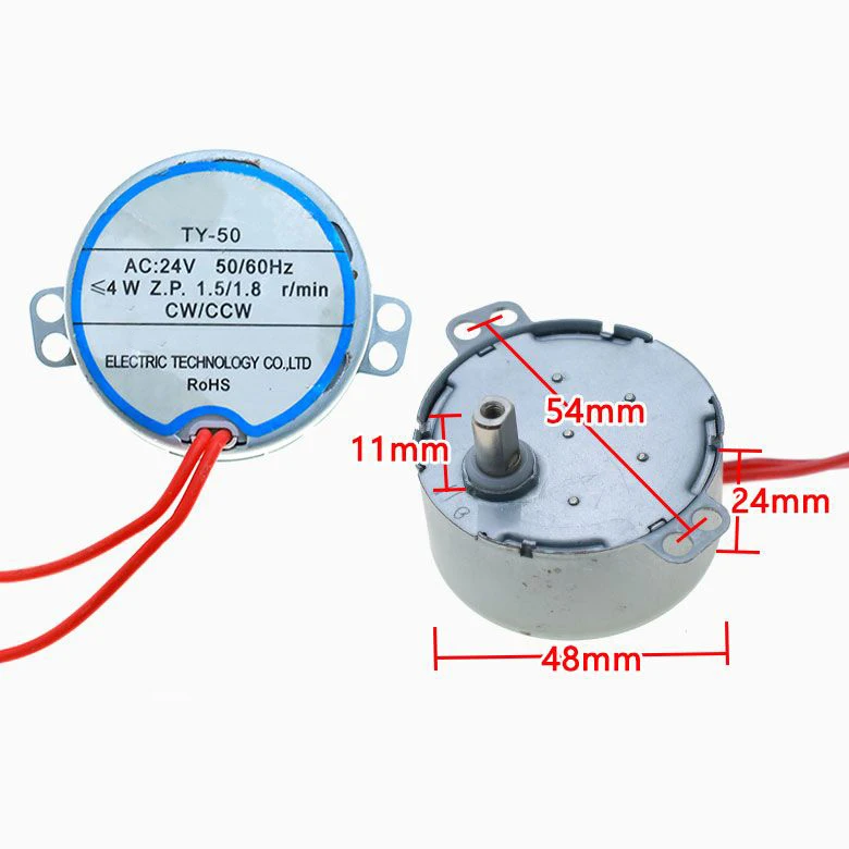Universal shaking fan electric oven synchronous motor motor accessories TY-50 AC 24V 1.5-1.8 rpm 4W CW/CCW
Universal shaking fan electric oven synchronous motor motor accessories TY-50 AC 24V 1.5-1.8 rpm 4W CW/CCW