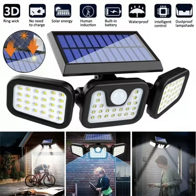 Security Solar Lights Outdoor 74 LED Adjustable 3 Heads with 3 Modes Wireless Motion Sensor Super Waterproof Solar Wall Lamp
Security Solar Lights Outdoor 74 LED Adjustable 3 Heads with 3 Modes Wireless Motion Sensor Super Waterproof Solar Wall Lamp