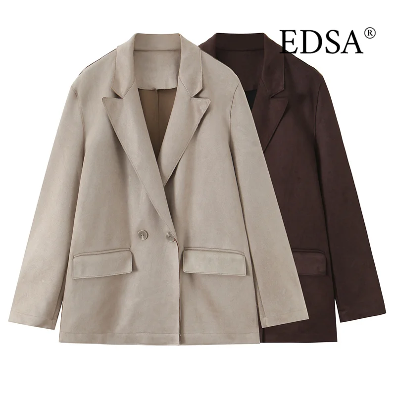 EDSA Women Faux Suede Blazer Jacket with Flap Pockets Double Breasted Coat for Office Lady Outerwear
EDSA Women Faux Suede Blazer Jacket with Flap Pockets Double Breasted Coat for Office Lady Outerwear