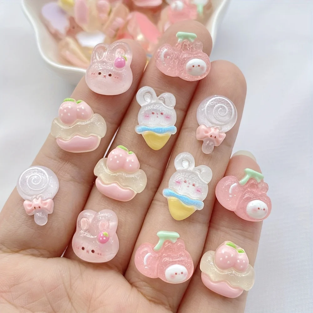 20 шт. милые мультяшные украшения в виде животных из смолы-мороженое, кролик, вишня и леденец, стразы с плоской задней частью для рукоделия, Scra
20 шт. милые мультяшные украшения в виде животных из смолы-мороженое, кролик, вишня и леденец, стразы с плоской задней частью для рукоделия, Scra