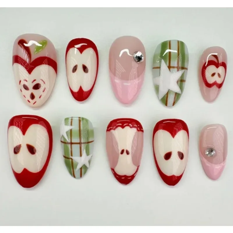 Sweet Fruit Red Apple Press On Nails, Mid-length Almond Cute Cartoon Style, Polka Dot/Plaid Reusable Fake Nails
Sweet Fruit Red Apple Press On Nails, Mid-length Almond Cute Cartoon Style, Polka Dot/Plaid Reusable Fake Nails