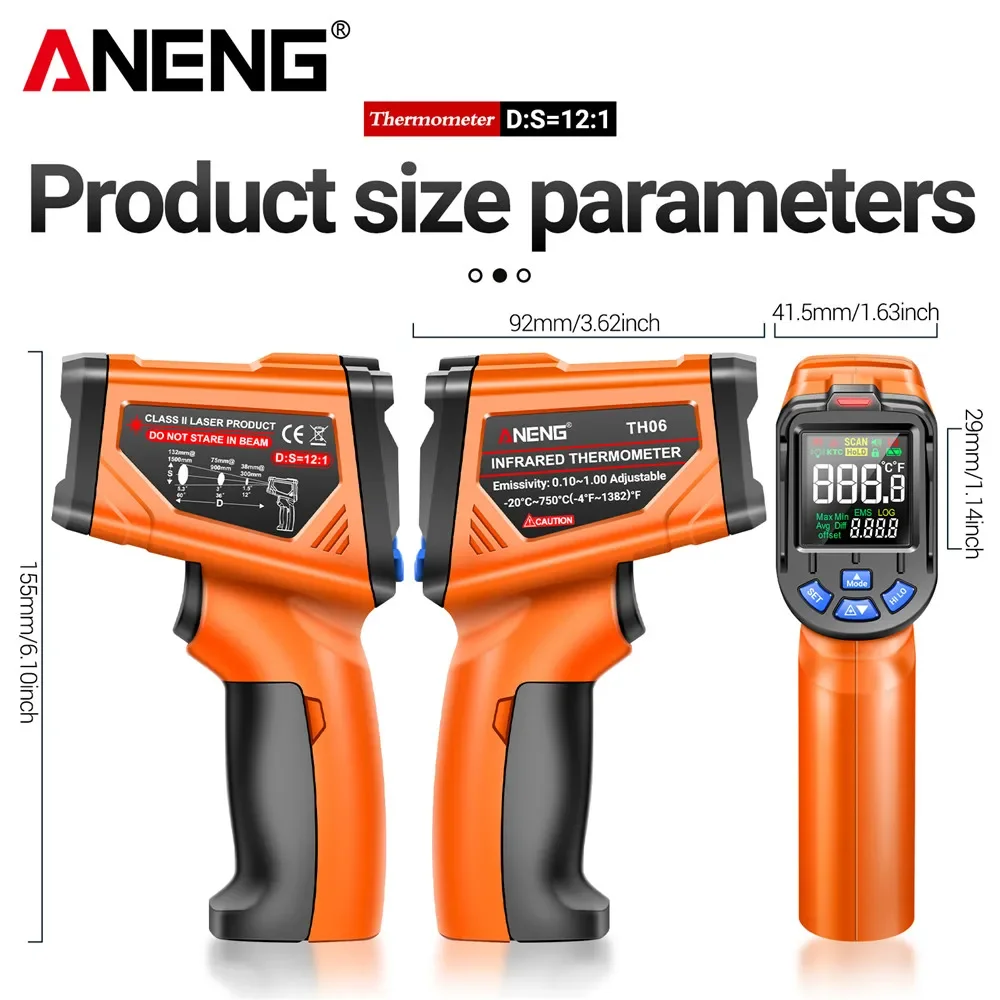 ANENG TH06 Infrared Thermometer Gun, VA Reverse Screen, 0.1-1.00 Adjustable Industrial Temperature Sensor Detection Tool
ANENG TH06 Infrared Thermometer Gun, VA Reverse Screen, 0.1-1.00 Adjustable Industrial Temperature Sensor Detection Tool