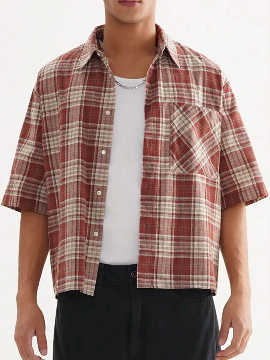 Men's Loose Fit Short Sleeve Plaid Shirt with Button Front
Men's Loose Fit Short Sleeve Plaid Shirt with Button Front
