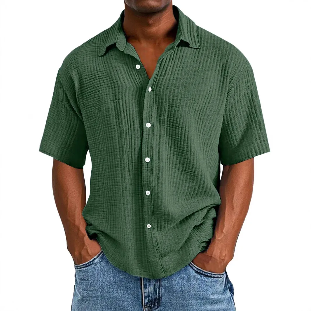Casual Short Sleeve Pleated Fabric Shirt Men's Slim Fit Business Style Independent Station Spring Summer Shirt Plain Color
Casual Short Sleeve Pleated Fabric Shirt Men's Slim Fit Business Style Independent Station Spring Summer Shirt Plain Color