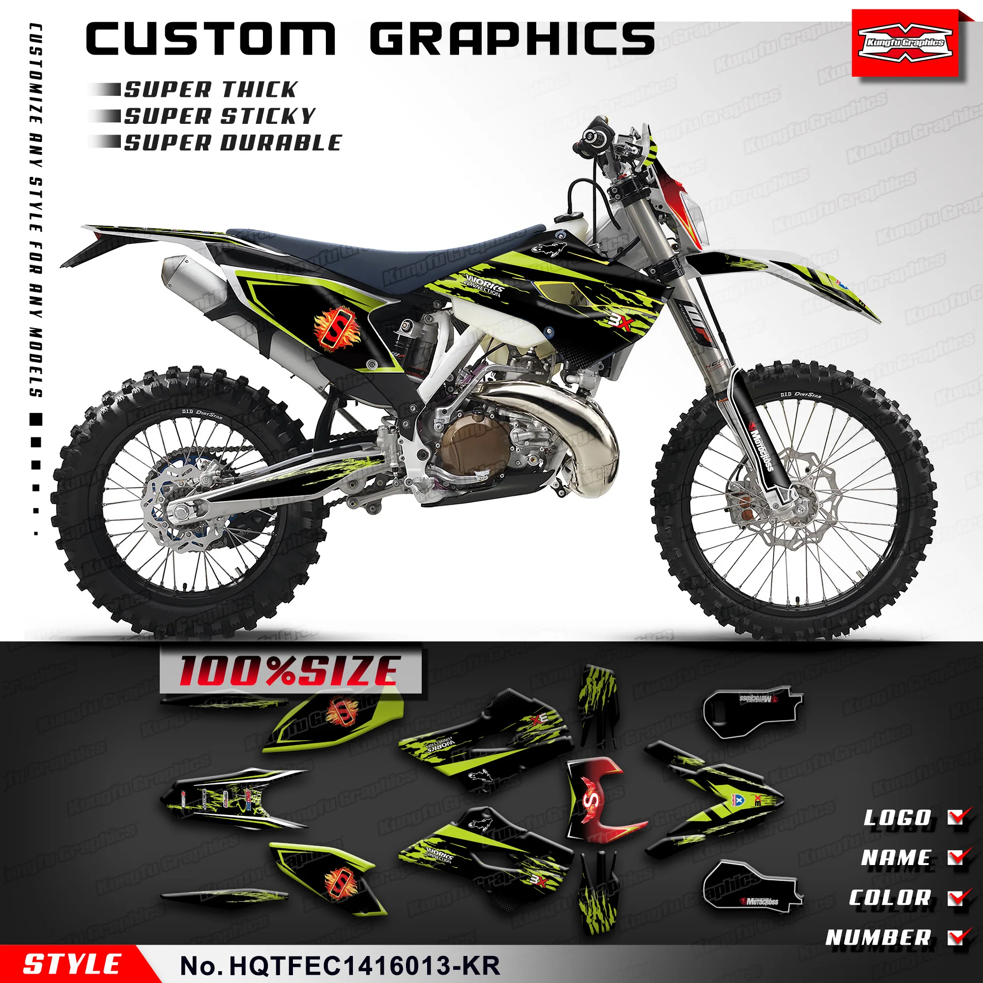 KUNGFU GRAPHICS MX Sticker Decal Kit for Husqvarna TE125 TE250 TE300 FE350 FE450 FE501 / TC FC 125 250 350 450 2014 2015 2016
KUNGFU GRAPHICS MX Sticker Decal Kit for Husqvarna TE125 TE250 TE300 FE350 FE450 FE501 / TC FC 125 250 350 450 2014 2015 2016