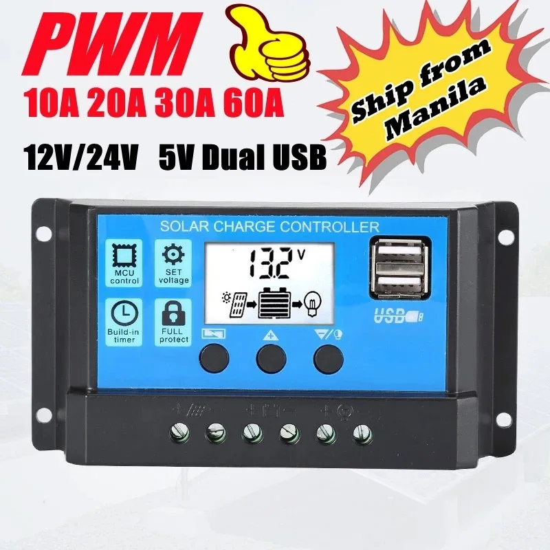 12/24V Solar Charge Controller 60A Solar Panel PV Controller PWM Dual USB Auto Solar Cell Panel Street Light Controller
12/24V Solar Charge Controller 60A Solar Panel PV Controller PWM Dual USB Auto Solar Cell Panel Street Light Controller