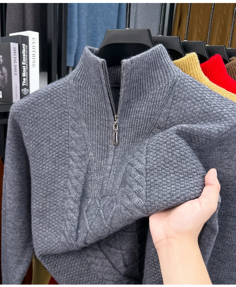 Men's Thick Warm Zipper Half High Collar Knitted Base Sweater Solid Color Sweater for Men's Dad
Men's Thick Warm Zipper Half High Collar Knitted Base Sweater Solid Color Sweater for Men's Dad