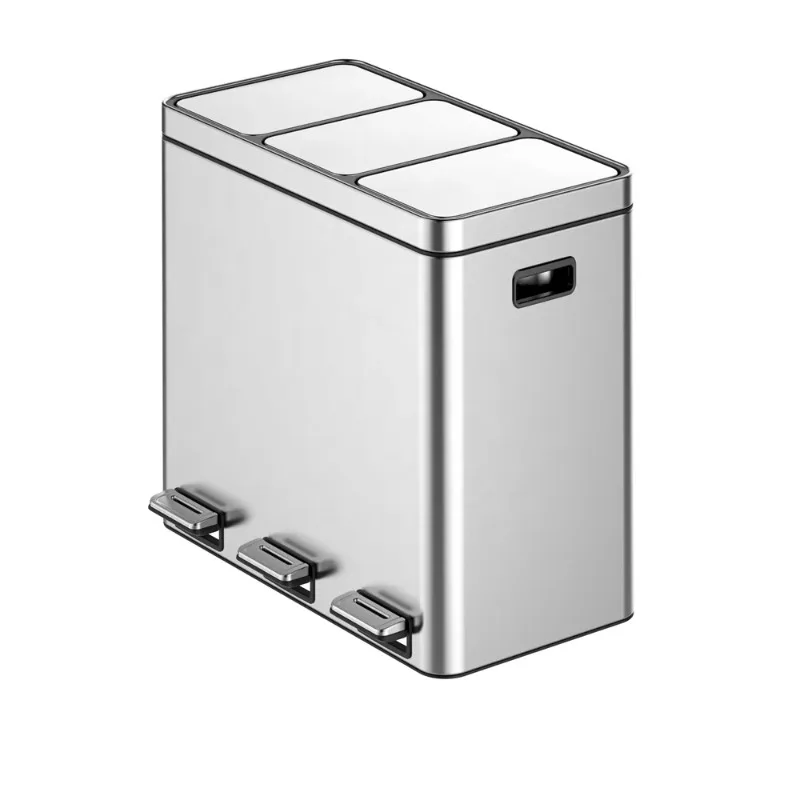 45L Stainless Steel Rolling Cover Foot Pedal 3 Compartment Recycling Trash Can for Indoor Home Use
45L Stainless Steel Rolling Cover Foot Pedal 3 Compartment Recycling Trash Can for Indoor Home Use