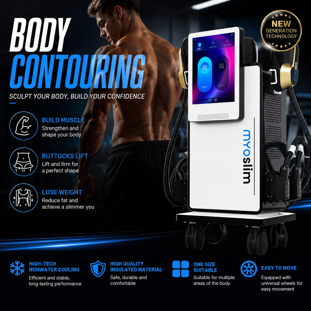 High Power MYOslim 15Tes 200HZ EMS Body Sculpt Machine 6500W for Body Contouring Muscle Building and Spa Center Services
High Power MYOslim 15Tes 200HZ EMS Body Sculpt Machine 6500W for Body Contouring Muscle Building and Spa Center Services