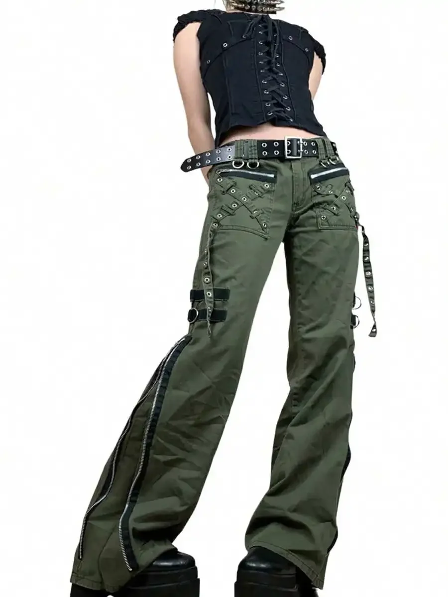 Women Punk Style Low Waist Cargo Pants With Zipper And Rivets Green
Women Punk Style Low Waist Cargo Pants With Zipper And Rivets Green