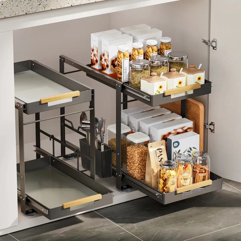 Door-shaped double-layer pull-out storage rack, slide-out cabinet organizer, kitchen pantry shelf, no drilling
Door-shaped double-layer pull-out storage rack, slide-out cabinet organizer, kitchen pantry shelf, no drilling