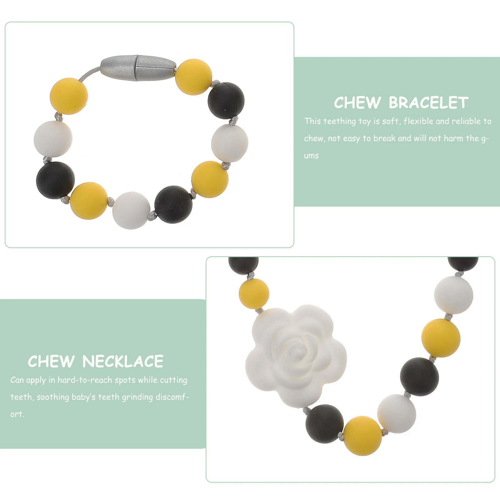2Pcs Baby Teething Necklace Silicone Rose Shape Nursing Chew Bracelet Soft Infant Molar Relief Teething Necklace
2Pcs Baby Teething Necklace Silicone Rose Shape Nursing Chew Bracelet Soft Infant Molar Relief Teething Necklace