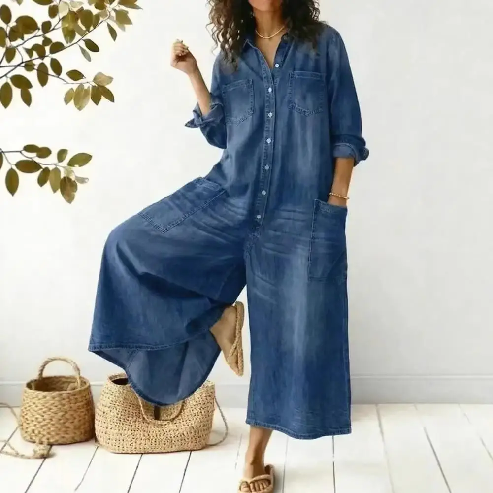 Plus Size Women Jumpsuit Women's Oversized Denim Jumpsuit with Pockets Long Sleeve Button Front Romper Wide Leg One Piece Jeans
Plus Size Women Jumpsuit Women's Oversized Denim Jumpsuit with Pockets Long Sleeve Button Front Romper Wide Leg One Piece Jeans