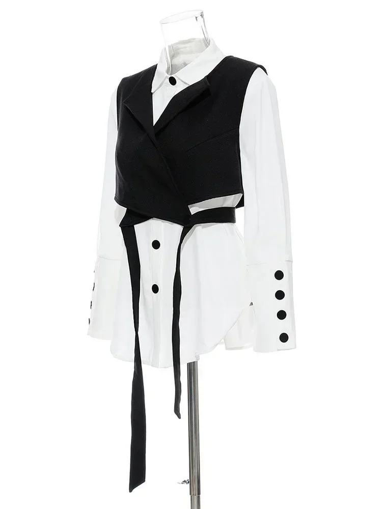 Женский черный комплект из двух предметов: блузка-жилетка с лацканами и длинными рукавами, свободного кроя, модный тренд весна-осень 2024 JR675
Женский черный комплект из двух предметов: блузка-жилетка с лацканами и длинными рукавами, свободного кроя, модный тренд весна-осень 2024 JR675