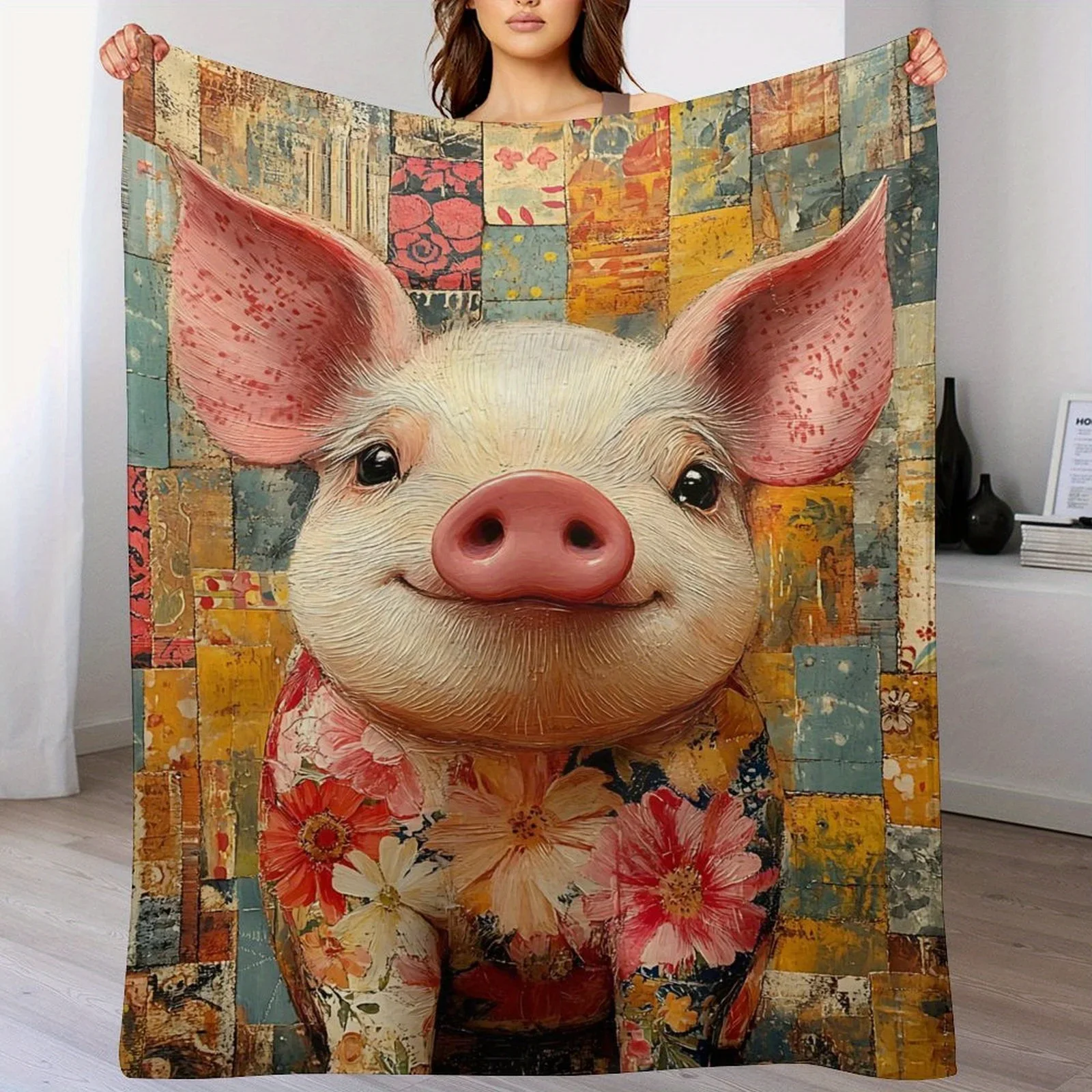 Adorable Pig with Flowers Throw Soft Cozy Blanket for Animal Lovers Ideal for Bedroom or Living Room Decor
Adorable Pig with Flowers Throw Soft Cozy Blanket for Animal Lovers Ideal for Bedroom or Living Room Decor