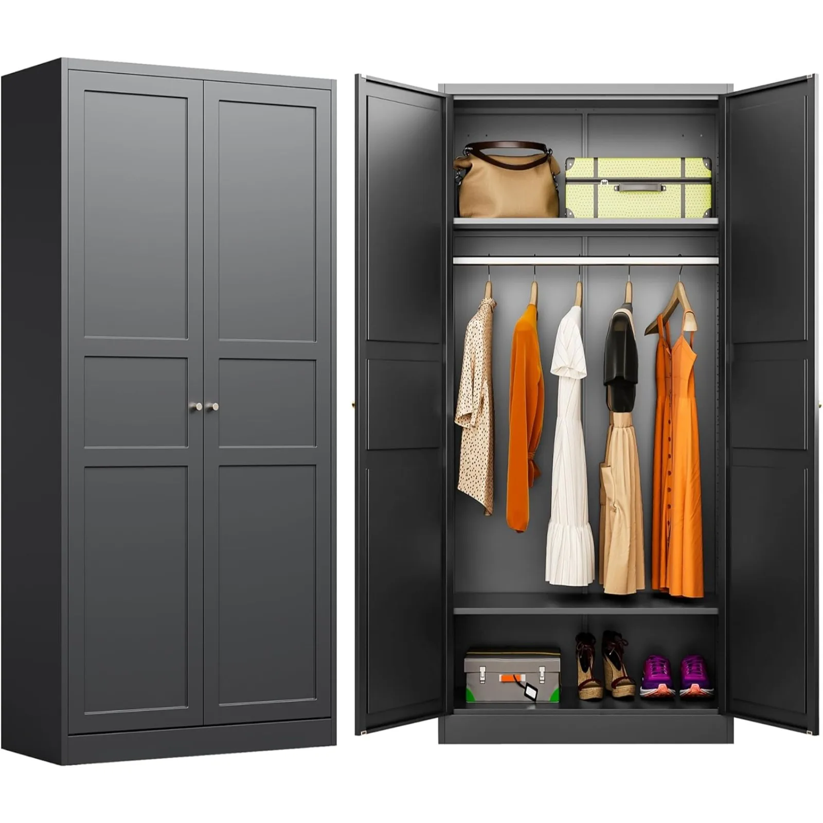 US Metal Wardrobe Cabinet,Armoire Wardrobe Closet with doors,Black Metal Clothing Storage Cabinet with Adjustable Shelves
US Metal Wardrobe Cabinet,Armoire Wardrobe Closet with doors,Black Metal Clothing Storage Cabinet with Adjustable Shelves