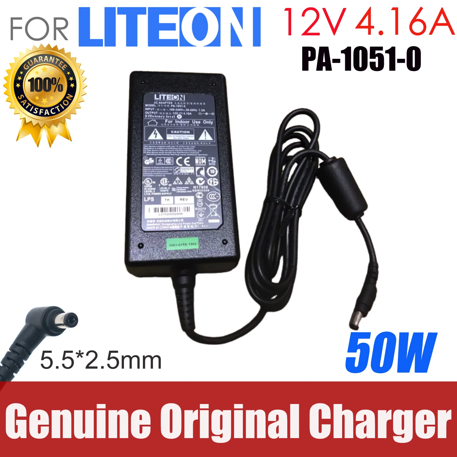 Genuine Liteon 12V 4.16A 5.5mm x 2.1mm AC Adapter PA-1051-0 770375-13L Charger Power Supply PA-1500-5AZ2 PA-1500-5AZ3
Genuine Liteon 12V 4.16A 5.5mm x 2.1mm AC Adapter PA-1051-0 770375-13L Charger Power Supply PA-1500-5AZ2 PA-1500-5AZ3