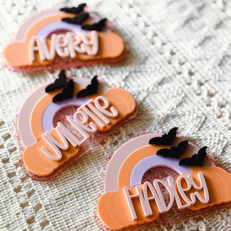 Cute Pumpkin Bat Rainbow Design Custom Your Name Keychain Halloween 3D Double Layers Nameplate Personalized Bag Charm Keyring
Cute Pumpkin Bat Rainbow Design Custom Your Name Keychain Halloween 3D Double Layers Nameplate Personalized Bag Charm Keyring