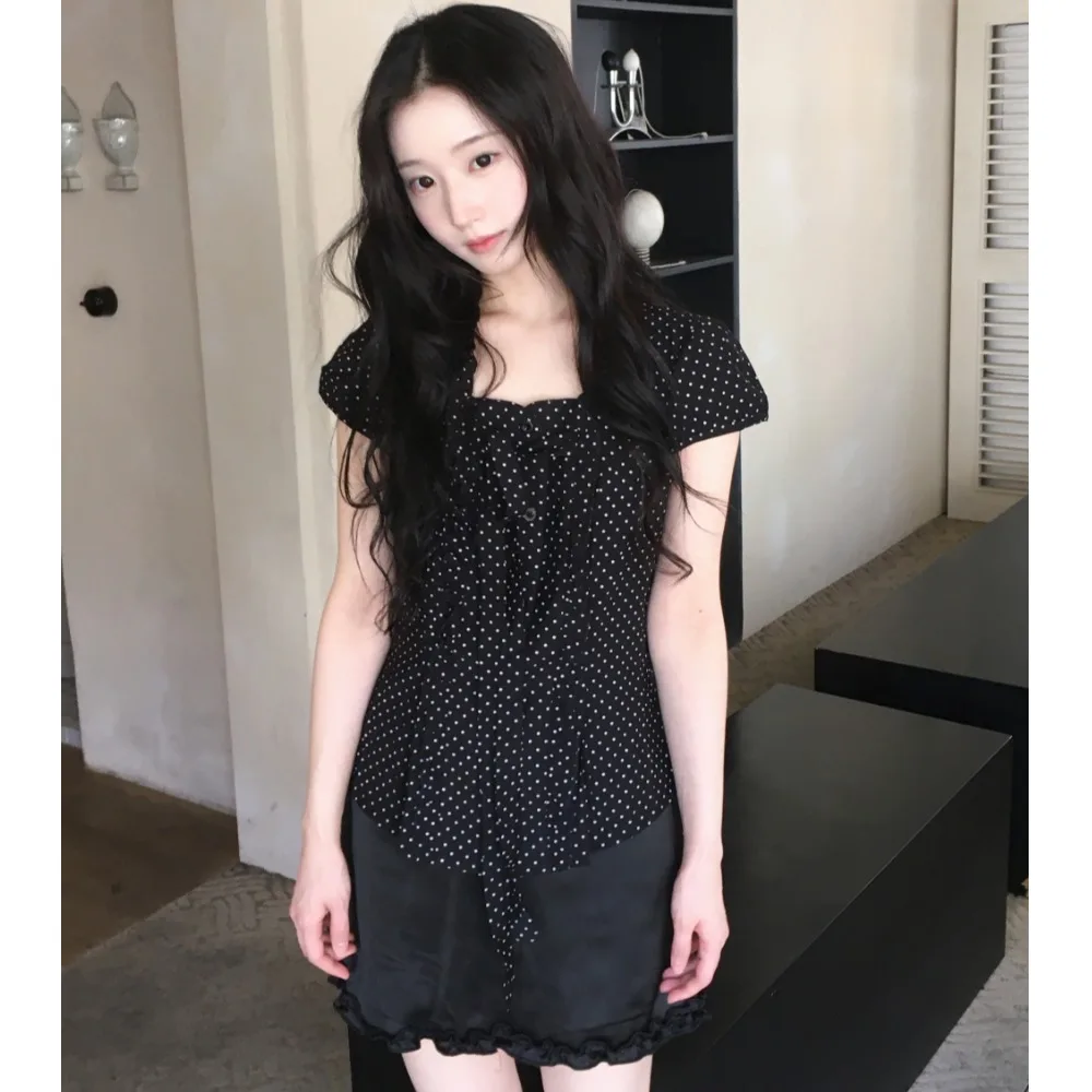 Sweet Polka Dot Earlet Knot Single Button Slim Short Sleeve Shirt Women's Spring Summer Fashion Korean Style B...
Sweet Polka Dot Earlet Knot Single Button Slim Short Sleeve Shirt Women's Spring Summer Fashion Korean Style B...