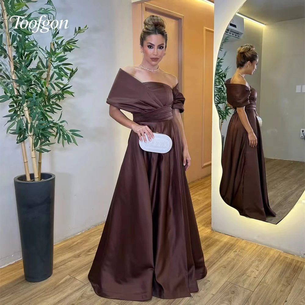 Toofgon Coffee Satin A Line Bride Evening Dresses Off Shoulder Cape Sleeve Saudi Dubai Special Party Gown Customized
Toofgon Coffee Satin A Line Bride Evening Dresses Off Shoulder Cape Sleeve Saudi Dubai Special Party Gown Customized
