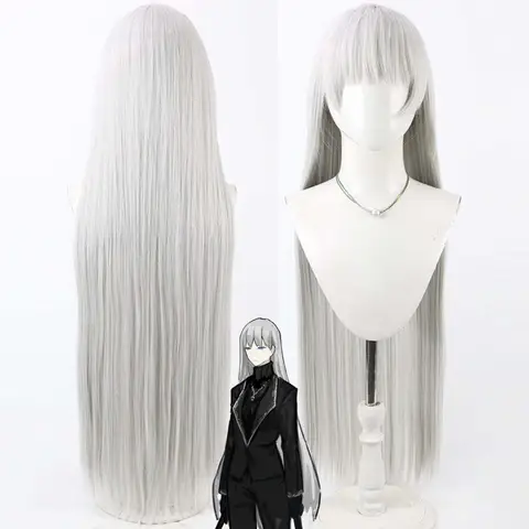 Peluca gris larga y recta de Angelica para cosplay de Women Game Library Of Ruina