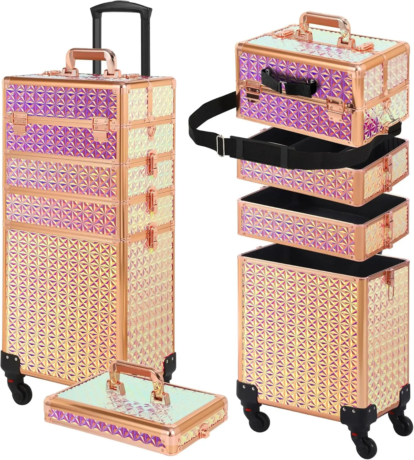 Rolling Makeup Case with Wheels, 5-in-1 Cosmetology Train Case with Detachable Compartments and Bonus Lid, Large Cosmetic
Rolling Makeup Case with Wheels, 5-in-1 Cosmetology Train Case with Detachable Compartments and Bonus Lid, Large Cosmetic
